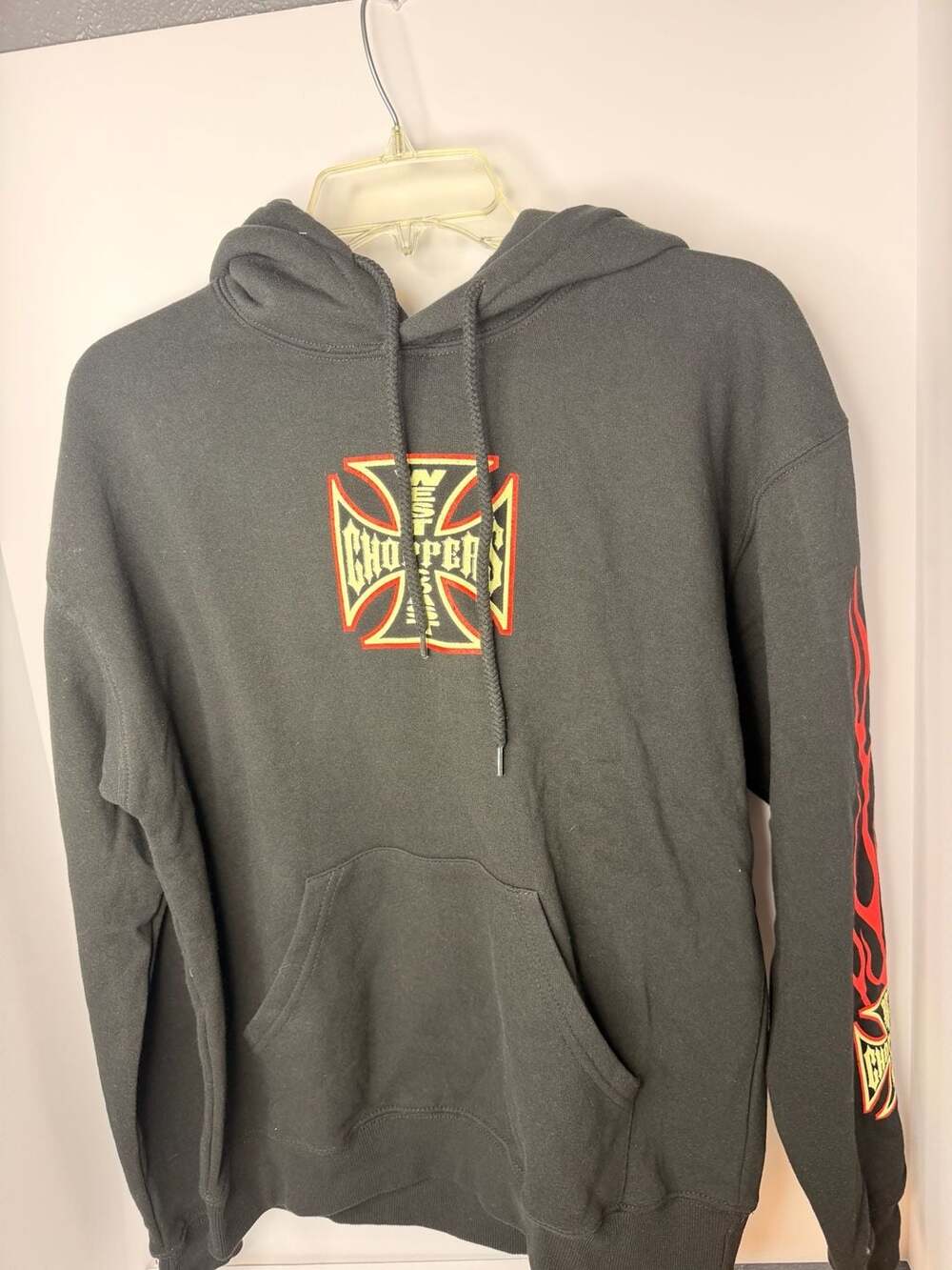 West Coast Choppers Vintage Y2K Black Pullover Hoodie Flame Cross Logo Size M